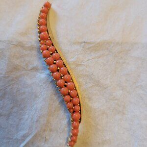 Vintage Crown Trifari Gold Metal Brooch with Faux Coral Beads